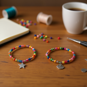 Pulsera elástica con cuentas, colgante de acero inoxidable, joyería colorida con dijes, hecho a mano - Product Image 3