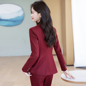 Women's <b>Red</b> Suit Set Polyester Three Quarter Sleeve Anti-Wrinkle Formal Autumn Wear - Product Image 4