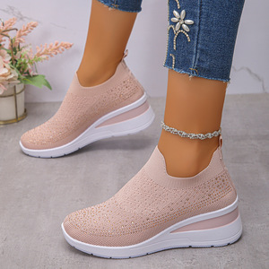 Sneakers da Donna <span class=keywords><strong>con</strong></span> <span class=keywords><strong>Zeppa</strong></span> e Strass, <span class=keywords><strong>Scarpe</strong></span> Traspiranti Slip-on, Comode <span class=keywords><strong>Scarpe</strong></span> Casual da Passeggio - Product Image 4