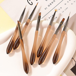 Pinceaux à ongles personnalisés avec manche doré transparent, pour manucure, liner acrylique 3D, gel plat ovale, détails français, peinture, salon, nail art - Product Image 2