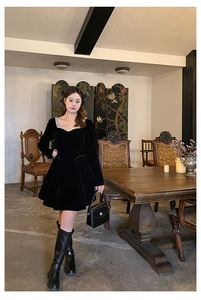 Elegante abito Midi Gala <span class=keywords><strong>taglie</strong></span> forti stile francese con collo quadrato Splicing catena di diamanti abito da principessa sinuoso Vestido Corte Princesa - Product Image 4