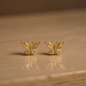 Orecchini a perno E1746 a forma di farfalla in oro con cristalli taglio marquise e strass, montatura a griffe, da donna, graziosi per tutti i giorni - Product Image 2