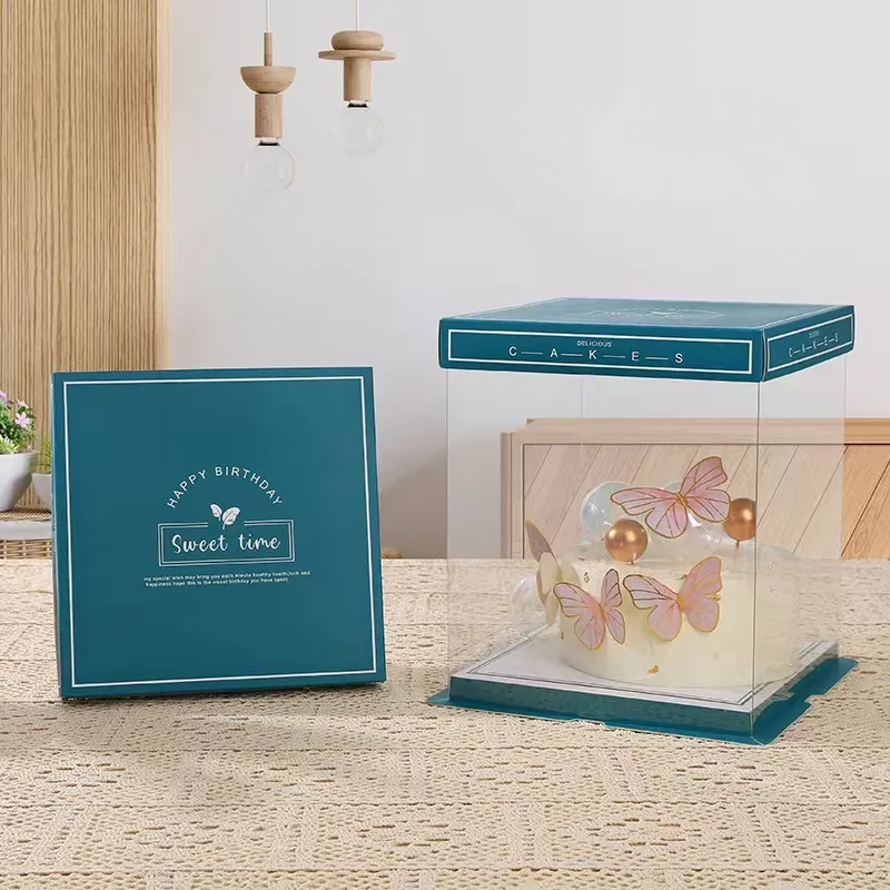 صندوق كعك بلاستيكي شفاف مربع الشكل يُستخدم لمرة واحدة للتغليف بسعر الجملة من المصنع ومخصص حسب الطلب