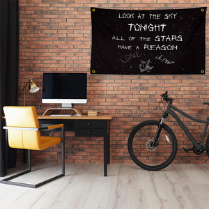 Striscione Lil Peep "Look at the Sky Tonight", Arazzo con testo di canzone nero stellato, Decorazione da parete in poliestere per fan di Emo, <span class=keywords><strong>Rap</strong></span> e musica - Product Image 3