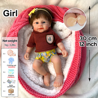 Poupée Reborn Fille Nouveau-né Ultra Douce de 30 CM, Yeux et Bouche Ouverts, Faite à la Main, Peinte, Toucher Réel, Entièrement en Silicone, Articles de Collection