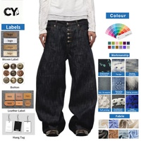 Jeans en denim indigo brut personnalisés OEM ODM pour hommes, pantalon ample structuré à jambe large avec braguette boutonnée, style ballon, vente en gros, faible MOQ