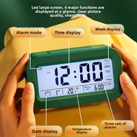 Réveil électronique à haut volume YAOQIU avec affichage numérique LED, diffusion vocale, mesure de l'humidité, fonctionne sur piles, design moderne