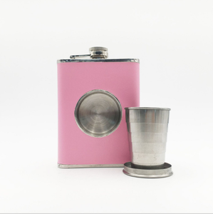 Termo telescópico de acero inoxidable para <span class=keywords><strong>vino</strong></span>, bote portátil de 8oz para envolver cuero, creativa, para Whisky, con taza plegable - Product Image 2