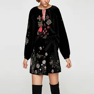 Женская бархатная юбка с вышивкой в стиле «Мексика» на весну и осень, повседневные винтажные платья Sta-00198