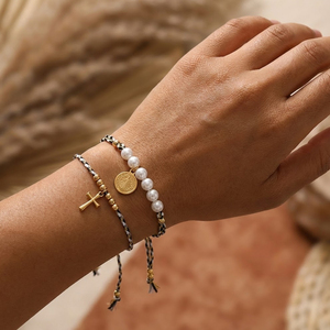 Conjunto de Pulseras Go2boho Madrina, Pulsera de Cordón Trenzado con Cruz y Pulsera de Perlas con Tarjeta de Regalo - Product Image 4
