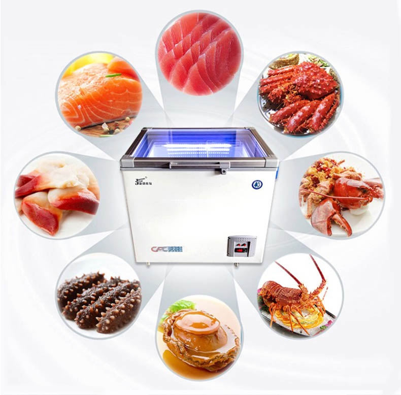 minus 45 degree C low temperature freezer 108 liters used for display for ice cream and deep seafood at supermarkets