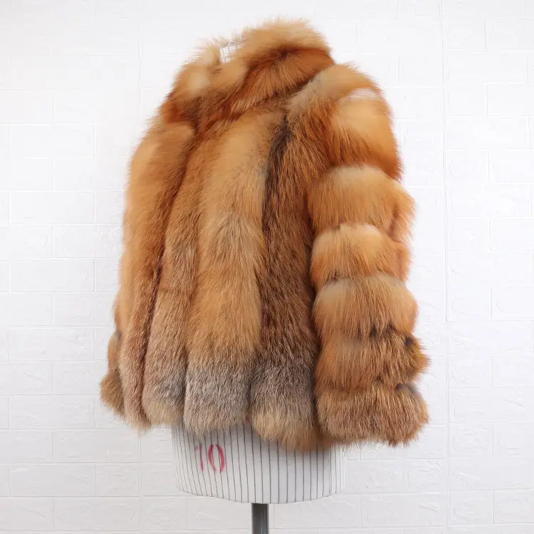 hotsale fashion stand collar natural color real red fox fur coat for women
