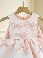 Robe rose sans manches décontractée longueur cheville coupe trapèze en dentelle à imprimé floral avec nœud pour bébés filles, idéale pour le 1er anniversaire et les occasions de demoiselle d'honneur