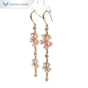 Tianyu Gems Custom 14K Yellow Gold Round Lab <b>Diamond</b> and Pink Lab Pendant <b>Earrings</b> Luxury Women's Jewelry - Product Image 3