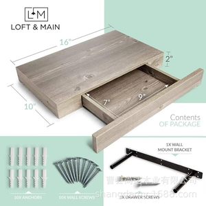 Wooden <b>wall</b>-<b>mounted</b> floating drawer <b>shelf</b>, multi-functional bedroom <b>wall</b> storage rack with storage and flower stand. - Product Image 2