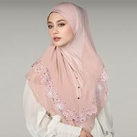 Foulard Zifeng OEM Malaisien Nouveau à Couche Unique avec Dentelle, Châle en Lin Cristal avec Strass