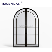 Porte battante Rogenilan à double battant, design français, en aluminium, avec grille et texture intérieure en verre