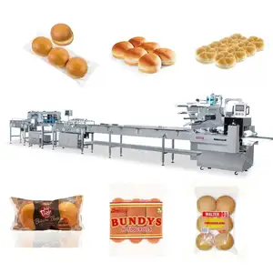 Bostar mesin pengemas roti, sepenuhnya otomatis Horizontal Wafer biskuit wafel roti pakan ringan Flowpack
