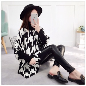 Phụ Nữ Cổ Cao Áo Len Không Đều Họa Tiết Hình Học Sọc Áo Thun Poncho Khăn Choàng - Product Image 5