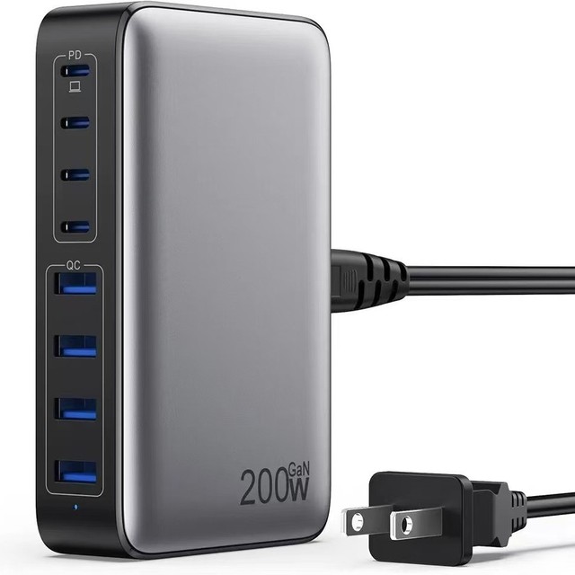200W USB C Charger Block Upgraded GaN III 8-Port Fast Charging Station Hub,PD 65W Laptop Charging Adapter for MacBook Pro/Air