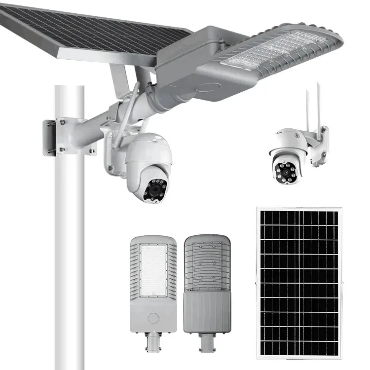 Outdoor Led Solar Street Light with Camera 100W 200W 300W Aluminum & ABS Body IP67 Rating 6500K Color Temperature for Garden