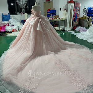 <span class=keywords><strong>Robe</strong></span> de bal de Quinceañera <span class=keywords><strong>rose</strong></span> <span class=keywords><strong>poudré</strong></span> Mct002, drapée, avec manches transparentes florales 3D, scintillante, pour fête des 15 ans, Jancember - Product Image 2