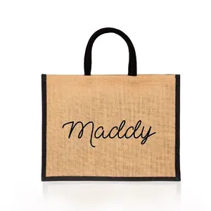 OEM Reusable Customized Logo Classic Burlap Tote Bag Personalize Grocery Shopping Bags with Handles Gift Bags