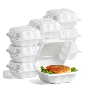 Eco friendly white pp mineral plástico 5 "x 5" caixa de hambúrguer para ir recipientes caixa de comida descartável