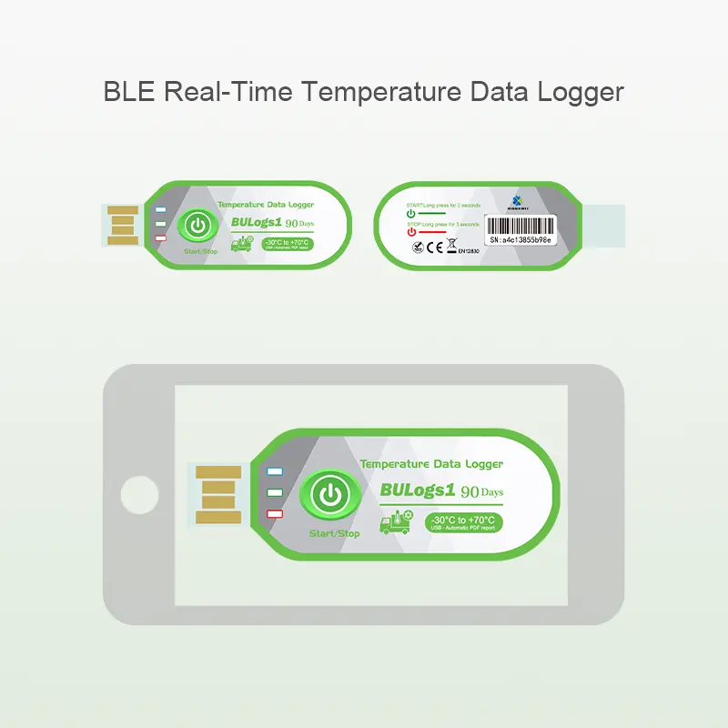 コールドチェーン用の新機能使い捨てUSBブルートゥースPDFレポート温度データロガー