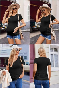 OEM ODM Ekouaer Camisetas de Maternidad para Mujer, Paquete de 3, Blusas con Cuello en V, Túnica, Ropa de Embarazo, <span class=keywords><strong>Camiseta</strong></span> Casual de Manga Corta con Volantes Laterales, Talla S - Product Image 5