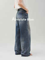 Celana Jeans Wanita High Waist Straight-leg Vintage Biru Denim Washed Longgar Kasual Premium Musim Panas Gugur Kancing Produsen OEM