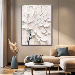 Quadro Moderno Bianco con Texture, Arte Decorativa, Fiori Astratti Fatti a Mano, Pittura 3D in Gesso su Tela con Spatola, Arte Murale - Product Image 2