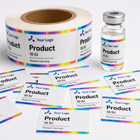 Etiquetas Personalizadas de Vinilo Blanco Mate para Frascos - Pegatinas Anti-Falsificación con Borde Holográfico Arcoíris para Botellas de Vidrio de Suero