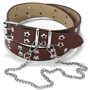 Cinturón <span class=keywords><strong>de</strong></span> piel sintética con estrella hueca Punk para mujer y niña, correa <span class=keywords><strong>de</strong></span> hebilla <span class=keywords><strong>de</strong></span> Metal, doble fila, cinco <span class=keywords><strong>puntas</strong></span> - Product Image 2