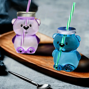 Tazza d'acqua a forma di orso, disponibile in vari colori, tazza con cannuccia a forma di orso, in plastica resistente, per feste e regali. - Product Image 2
