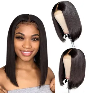 Glueless Hot Sale Bone Straight Bob Wigs Natural Human Hair Lace Front Wigs Double Drawn Transparent HD Full Lace Frontal Wigs