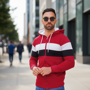 Reklo Industries Men's Custom Hoodie Red <b>White</b> Black <b>Zip</b> <b>Up</b> Hooded Sweatshirt 100% Cotton Loose Fit Winter Streetwear - Product Image 2