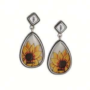 Pendientes colgantes vintage de plata tibetana con diseño de girasol para mujer, joyería de regalo, pendientes de aleación chapados en plata antigua - Product Image 1