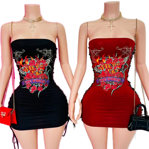 Vestido Ajustado Mini sin Tirantes de Malla Transpirable con Estampado Abstracto de Rocas, Sexy y Personalizado, de Alta Calidad para Mujer - Product Image 1
