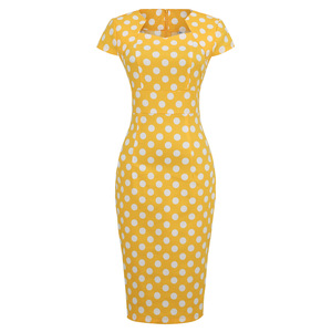 CISMARK Women's Vintage Polka Dot Pencil Dress - Short Sleeve Slim Fit With Falbala Hem