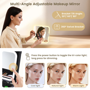 Large Makeup Case with LED Mirror Makeup <b>Box</b> Travel Train Case with LED <b>Lighted</b> Mirror Portable Cosmetic Brush Organizer Storage - Product Image 4
