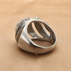 European American Style <b>Titanium</b> Steel <b>Ring</b> Silver Color Geometric Hollow Pave Setting Unisex Party Jewelry 290111 - Product Image 3