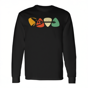T-shirt a maniche lunghe per chitarristi e musicisti con plettri per chitarra elettrica retrò - Product Image 2