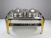 Ensemble de chauffe-plats en verre pour buffet de mariage Plats de luxe en or de 9L avec chauffe-plats intérieurs divisés pour la restauration