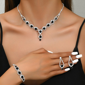 Luxury Fashion Crystal Rhinestone Flower Jewelry Set Necklace Earrings Bracelet Set for Women <b>Wedding</b> Party <b>Accessories</b> - Product Image 2