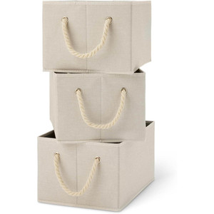 Foldable Fabric <b>Storage</b> Cubes with Rope Handles Stackable Cube Bins for Organizing Sundries Minimalist Design - Product Image 1