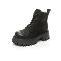 Harga Menarik Tren Fashion Musim Panas Gugur Sepatu Boots Wanita Sol Tebal Hak Tebal Pendek Lapisan Atas Kulit Sapi Model Big Head