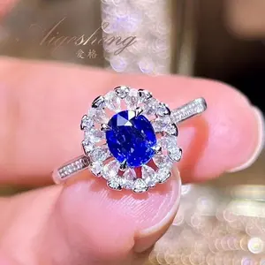 Aigesheng luxury Jewelry Temperament Sri Lanka Natural Cornflower Sapphire Diamond Ring with GRC Authority Certificate
