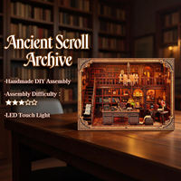 Kit Fai-da-Te per Libreria in Miniatura in Legno, Puzzle 3D da Assemblare, Biblioteca Antica con Luce LED, Decorazione da Scrivania