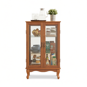 Vitrina de 2 Puertas Cherry con Puertas de Vidrio Templado, Iluminación y Estantes Ajustables, Mueble para Sala de Estar - Product Image 1